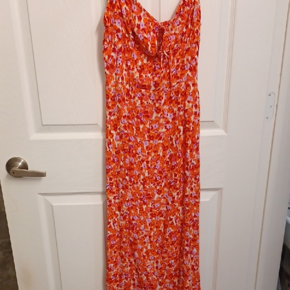 H&M Orange Maxi Sundress Sleeveless V-Neck